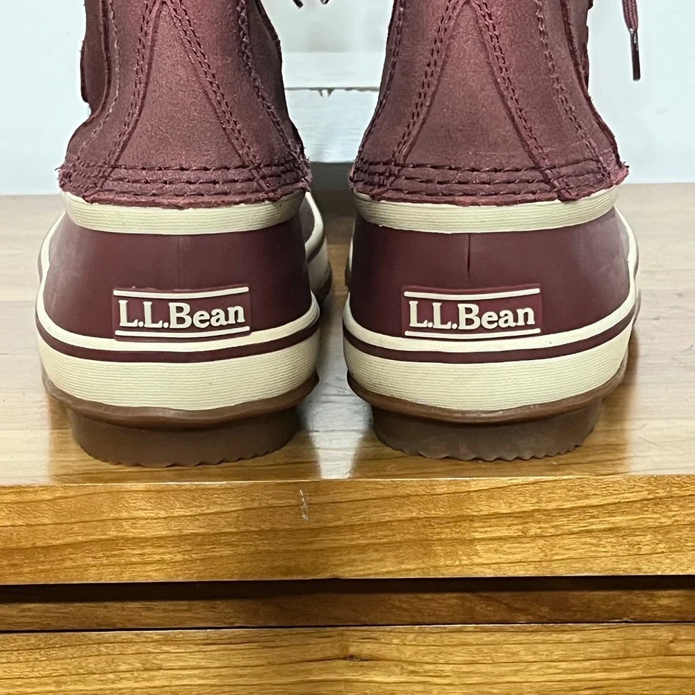 LL Bean Womens Wildcat Boots Burgundy Wine Fleece Lined Snow Duck Boots 9 284882